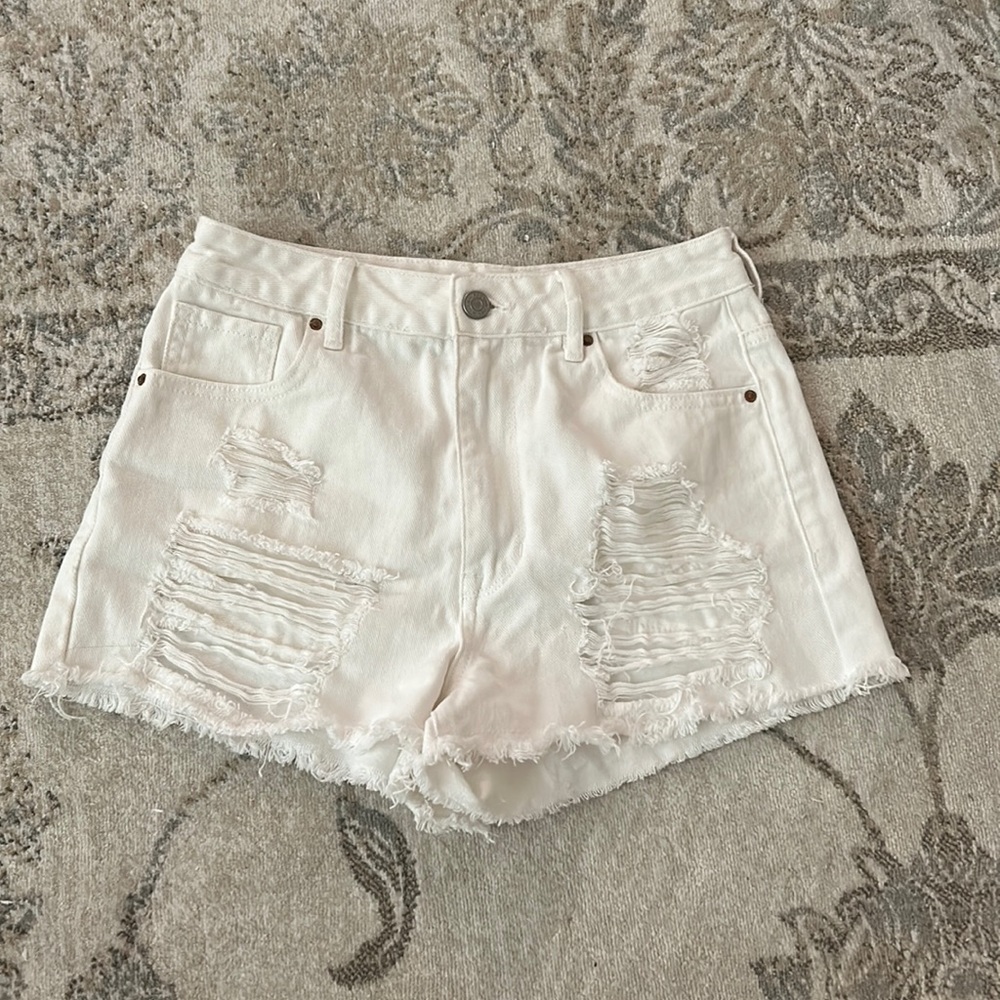 Pacsun White High-Rise Ripped Jean Shorts